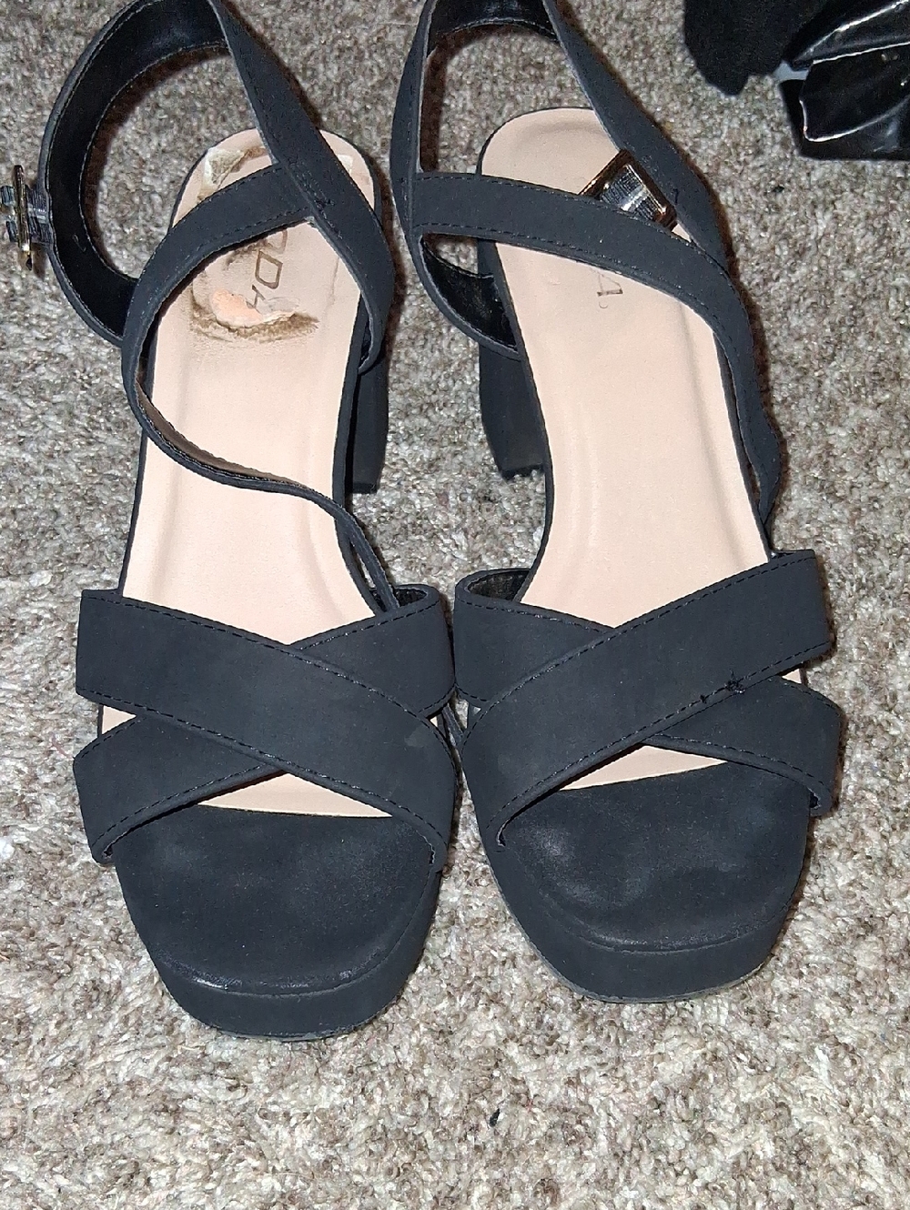 Soda Black Crisscross Block Heel Sandals
